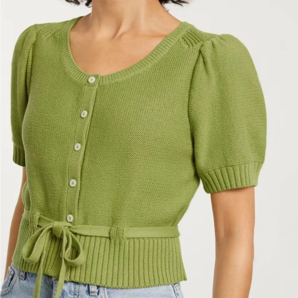 Everlane Green Puff Sleeve Cotton Sweater - Picture 4 of 8